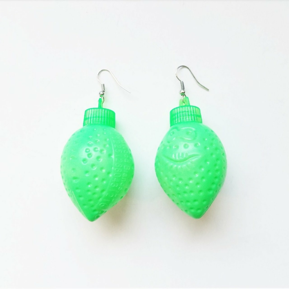 Neon Green Plastic Lime Fruit Earrings